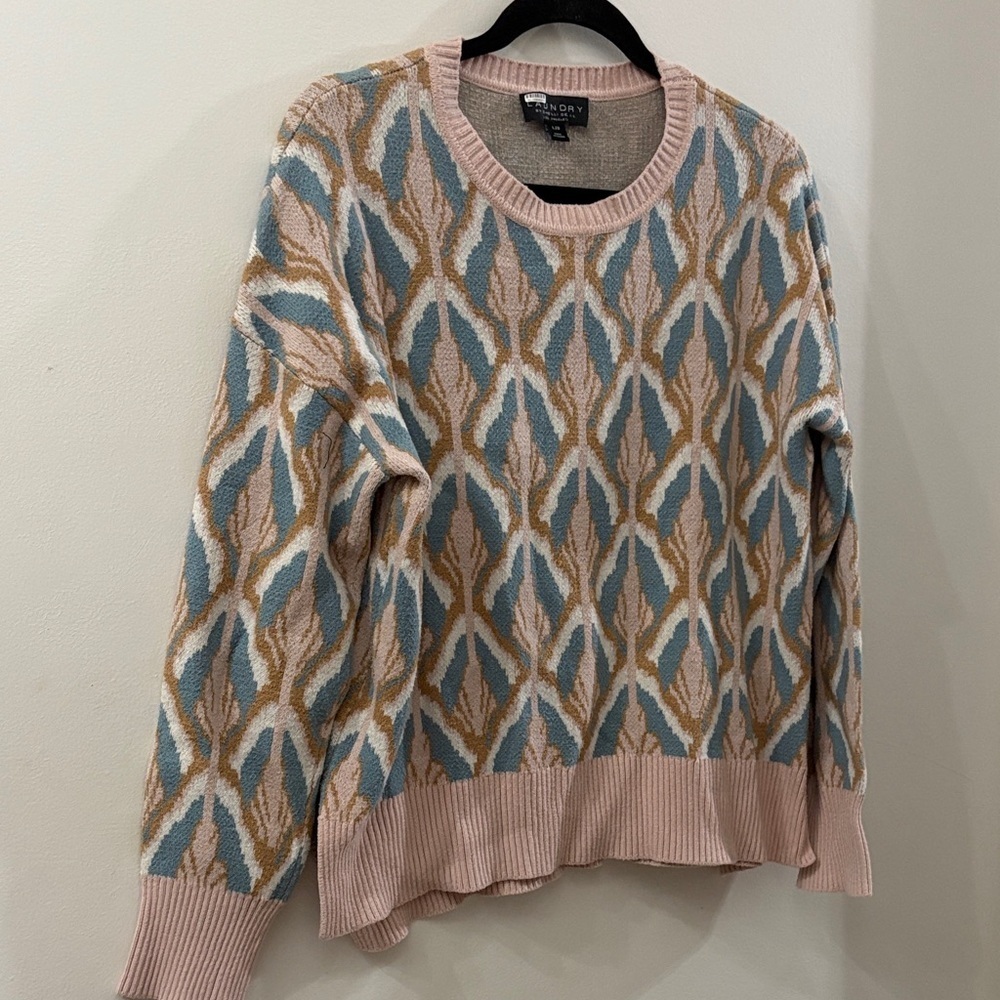 Laundry By Shelli Segal Pink and Blue Patterned Sweater